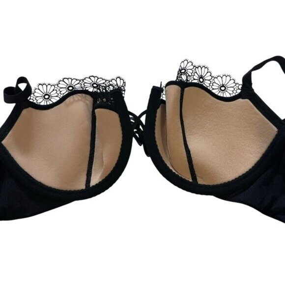 Victoria's Secret 36C Bra Very Sexy Push Up Without Padding Black Lace Floral - Picture 4 of 8
